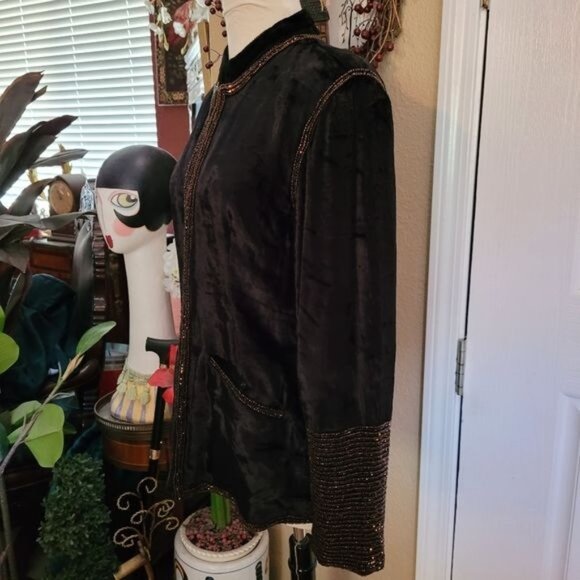 Soft Surroundings Velvet Jacket Blac Heavy Beading Beads Formal Small cute - Picture 7 of 9